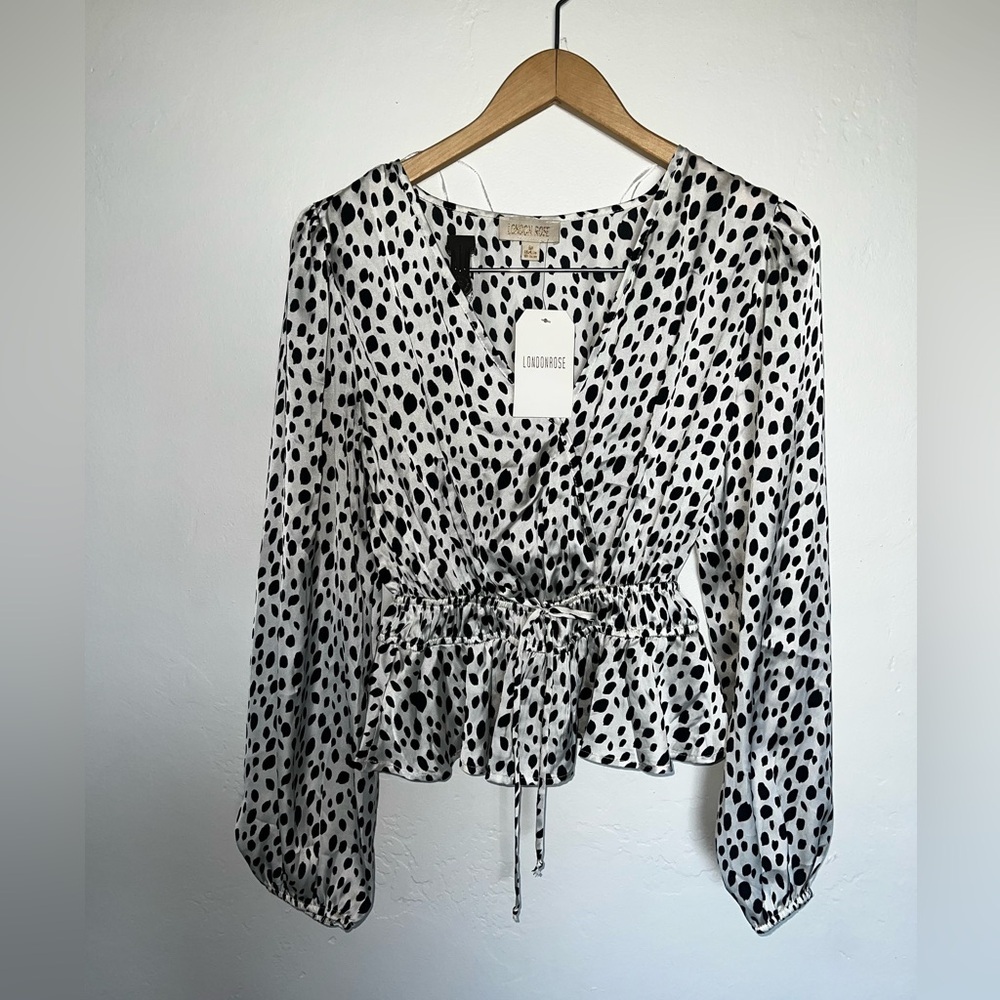 NWT White and Black Polka Dot Wrap Blouse
